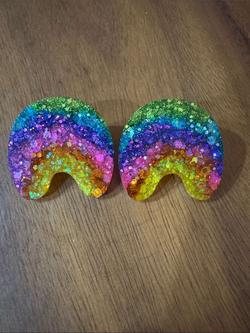 Rainbow Glitter Resin Arch Earrings